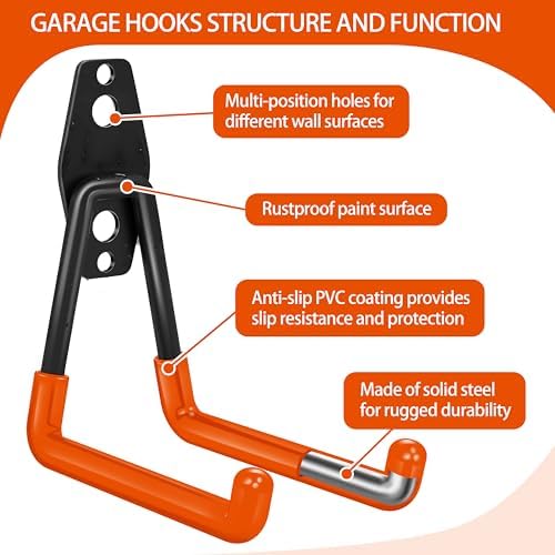 18 Pack Garage Hooks Heavy Duty - Anti-Slip Coating