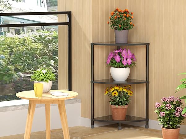 Book Small Corner Shelf, 3 Tier Corner Bookshelf Display for Living Room Decor, 23.2" Standing Shelf Bookcase Organizer, Black Storage Shelves for Bedroom, Bathroom, Small Space