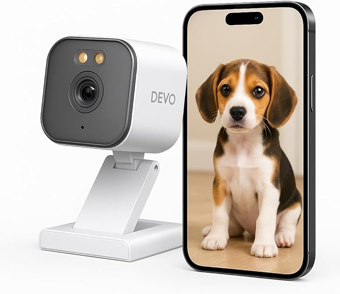 Devo CCAZ10 Security Camera 2K | Indoor &Outdoor|Baby Camera & Pet Monitor | Color Night Vision, 2-Way Audio, Live Stream, Motion Alerts & Notifications White,1 Cam