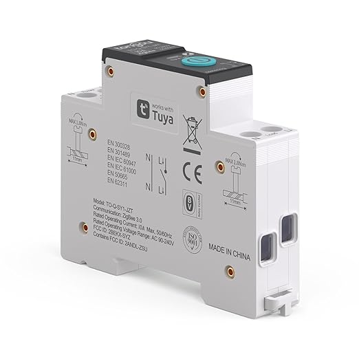 ZigBee DIY Smart Switch 10A| DIN Rail Switch| 1P+N 90-240VAC| Real-time Power Monitoring| Remote Control and Set Timer for Home Automation| Support Tuya/Smart Life| Voice Control| FCC Certified