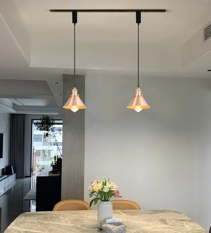 3-Pack Adjusted Wire Length H-Type Track Hanging Light 3.9 Ft Black Cord E26 Base Red Bronze Metal Pendant Light Fixture,Industrial Style Lamp for Aisle Bedroom Balcony(No Bulb,No Track)