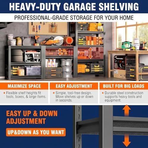 Metal Garage Shelving Unit, Heavy Duty Adjustable Storage Shelves, Steel Shelving, 1500 lbs Capacity Shelves for Heavy Tools and Equipment, 3 Tier, 31.5" W × 13.8" D × 31.5" H