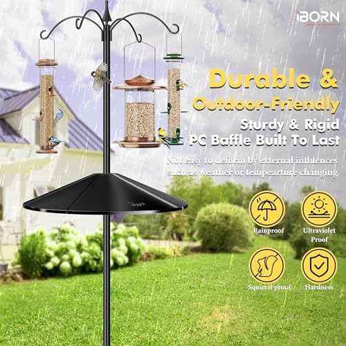 iBorn Squirrel Baffle for Bird Feeder Pole, 19.6” Oversized Baffle, Squirrel Defender, Bird Feeder for Outdoors Protector, Polycarbonate(PC), Pack of 2, Black