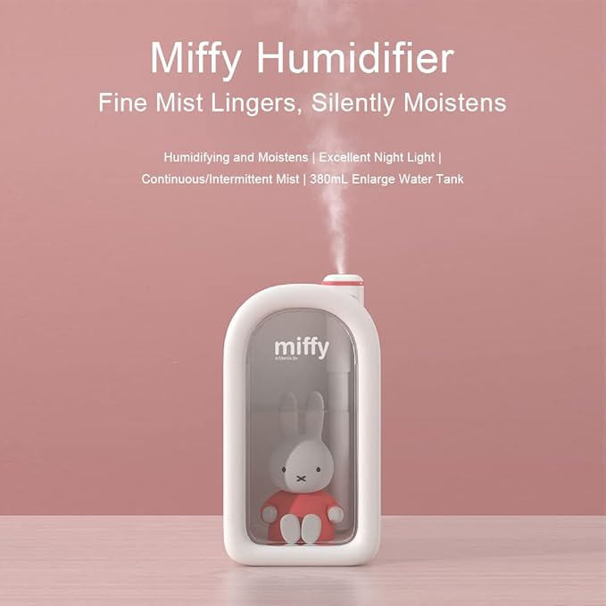 Mipow X Miffy Cool Mist Humidifier - Ultrasonic Quiet , Mini Cute Humidifier with Night Light for Bedroom/Babies Nursery/Office, 380ml