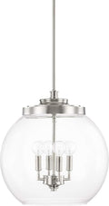 Capital Lighting 321142PN Mid-Century Retro/Vintage Globe Clear Glass Pendant, 4-Light 240 Total Watts, 16" H x 16" W, Polished Nickel