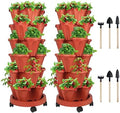 GameXcel Vertical Planter Tower - 6 Tier Stackable Garden Planters with Wheels and Tools Plant Pots for Strawberry Herb Flower and Vegetable Indoor Outdoor Use Red 2 Pack