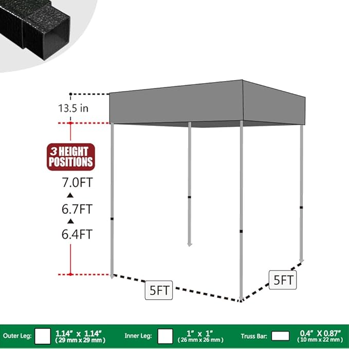 Eurmax USA Printed 5x5 Flat Top Pop Up Canopy Tent Commercial Instant Canopies with Heavy Duty Roller Bag,Bonus 4 Sand Weights Bags (Flat Printed Black)