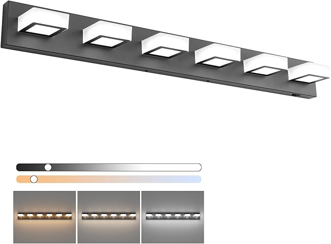Ralbay Black Bathroom Lights Fixtures Dimmable 5 Color Temperature Black Acrylic Modern Matte Black Vanity Light for Bathroom 40.4inch