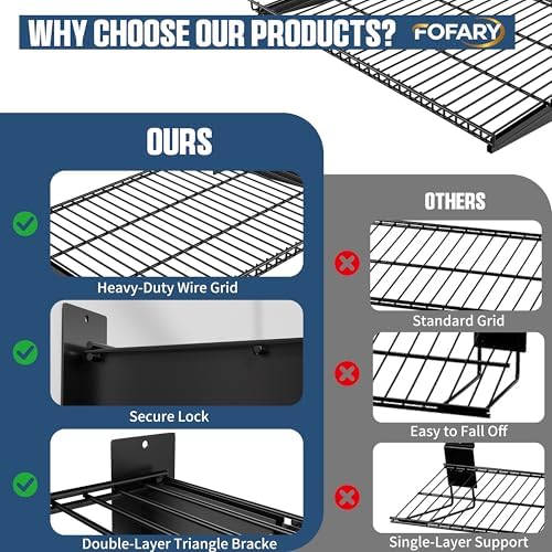 Garage Wall Shelving 24"x16.5" 4-Pack, Wall Mounted Shelves, Black