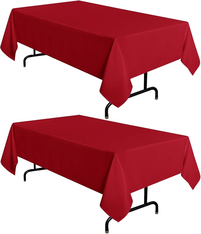 sancua 2 Pack Red Tablecloth 60 x 102 Inch, Rectangle 6 Feet Table Cloth - Stain and Wrinkle Resistant Washable Polyester Table Cover for Dining Tables, Buffet Parties and Camping