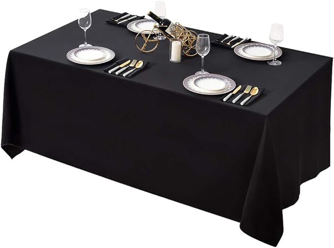 Surmente Black Tablecloth 90 x 132-inch Rectangular Polyester Table Cloth for Weddings, Banquets, or Restaurants