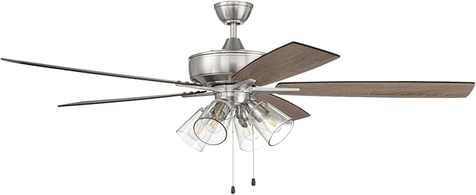 Craftmade S104FB5-60FBGW Super Pro 60" Ceiling Fan with LED Lights & Pull Chain, 5 Reversible Flat Black/Greywood MDF Blades, Flat Black