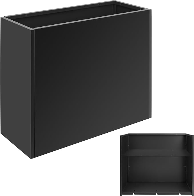 Metal Planter 30" x 12" x 24", Tall Box With Removable Insert Shelf, Black Steel Heavy Duty for Porch, Garden, Patio, Yard