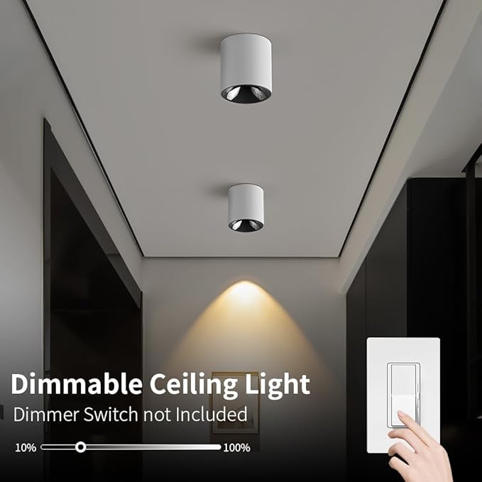 24W LED Dimmable White Ceiling Spot Light 4.92'' Aluminum CRI90 3000KCylinder Spotlight Indoor Modern Minimalist Focus White Ceiling Down Light Fixture for Living Room Hallway Foyer 3PACK