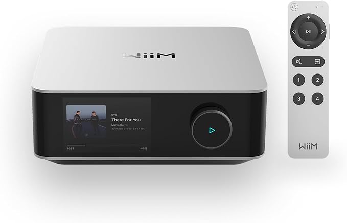 WiiM Amp Ultra with Voice Remote 2 | 100W Streaming Amplifier with Premium ESS ES9039Q2M DAC & Dual TI TPA3255 Amps | Built-in RoomFit EQ & Touchscreen | HDMI ARC, Optical, RCA Inputs | Silver