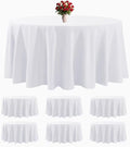 6 Pack White Round Tablecloths 120 Inches Table Cloth Stain and Wrinkle Resistant Washable Polyester Table Cover Fabric for Party, Wedding,Dining,and Banquet Decoration