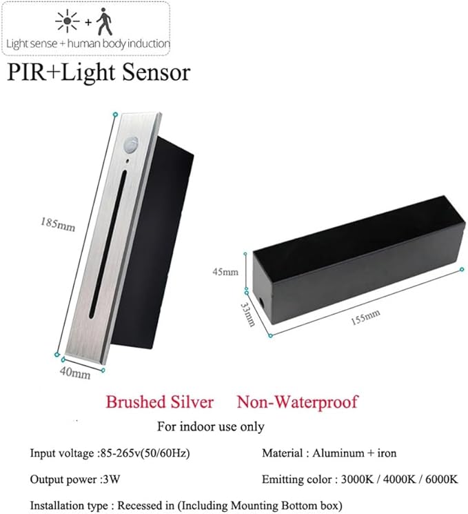 Modern Stairway Lights 10Pcs Led Lighting for Stair Railing Embedded 3W Ac85 265V Non Waterproof Ideal for Stair/Decks/S/Hallway/Movie Theater Corridor 4000K,Brushed Silver-3000K