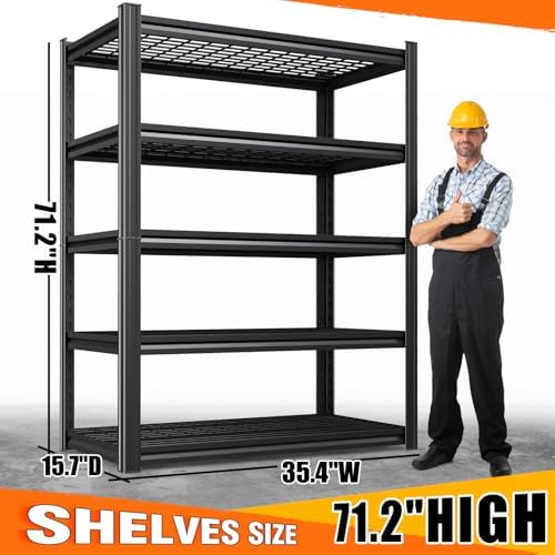 Set of 6-71"H Garage Shelving-3000LBS 5 Tier Storage Shelves,Adjustable Heavy Duty Metal Shelving Unit and Storage Large Wire Rack,Utility Steel Shelf For Shop Warehouse Industrial Pantry 71"x35"x16"