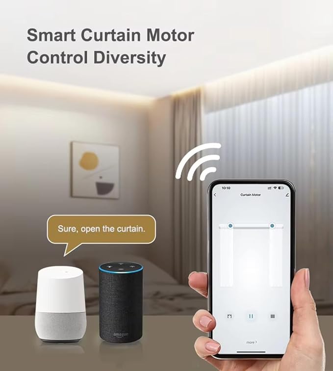 ZigBee Smart Curtain Motor with Retractable Track, Automatic Curtain Opener System 2.5N.m Motorized Drapery Rods Compatible with Alexa/Google Home (1.8-3 meters (70.8-118.1 inches) Adjustable)