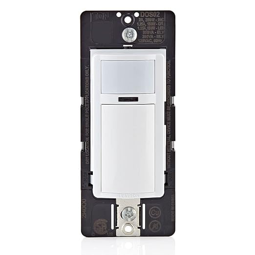 Leviton Motion Sensor Light Switch, Motion Activated, Auto-On/Auto-Off or Manual-On, 2A, No Neutral Wire Required, Single Pole, DOS02-LW, White