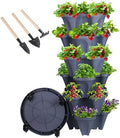 GameXcel Vertical Planter Tower - 6 Tier Stackable Garden Planters with Wheels and Tools Plant Pots for Strawberry Herb Flower and Vegetable Indoor Outdoor Use Dark Gray