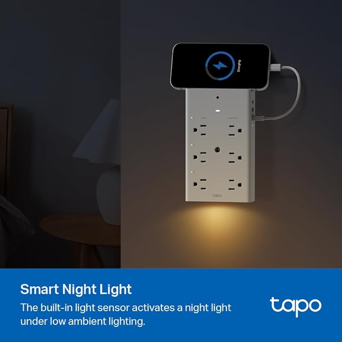 TP-Link Tapo Smart Plug Outlet Extender, Surge Protector, 18W Fast Charging, 3 Individual Smart Outlets, 1x USB-C & 2X USB-A, Smart Night Light, Works w/Apple HomeKit, Alexa & Google Home, Tapo P306