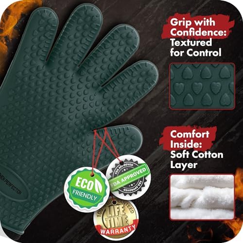 KITCHEN PERFECTION S Silicone Smoker BBQ Gloves - Heat Resistant Oven Mitts