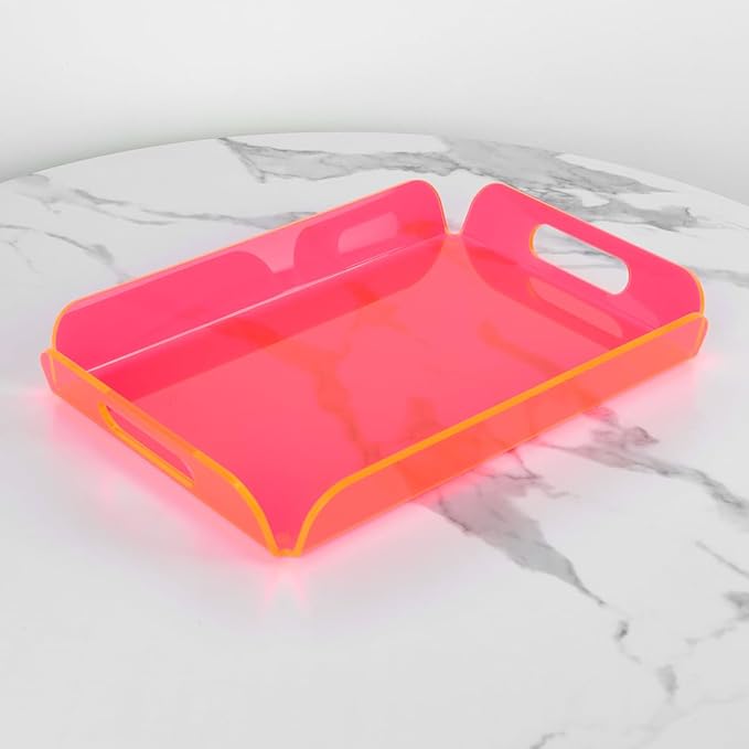 Neon Pink Acrylic Tray 15x10.2 Inches - Bold and Bright Serving Tray for Kitchen, Parties, and Home Organization - Durable and Stylish