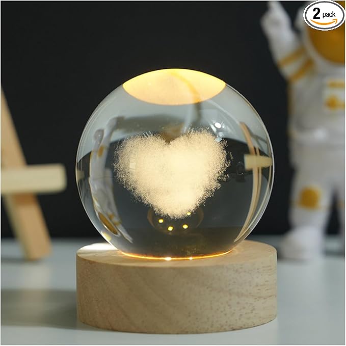 3D Crystal Ball Night Light Mood Lighting Cozy Comfort Gifts Home Decor lamp for Bedroom Space Lamps Happy Cozy Comfort Gifts (Love)