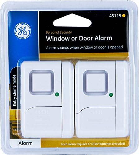GE Personal Security Window and Door Alarm, 2 Pack, DIY Protection, Burglar Alert, Wireless Chime/Alarm, Easy Installation, Home Security, Ideal for Home, Garage, Apartment and More, White, 45115