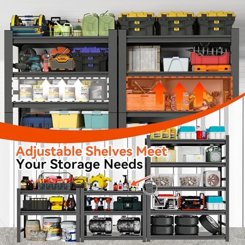 Garage Shelving Units and Storage 5 Tier Adjustable Storage Shelves Heavy Duty Metal Shelving Utility for Garage Warehouse Pantry Basement, Black