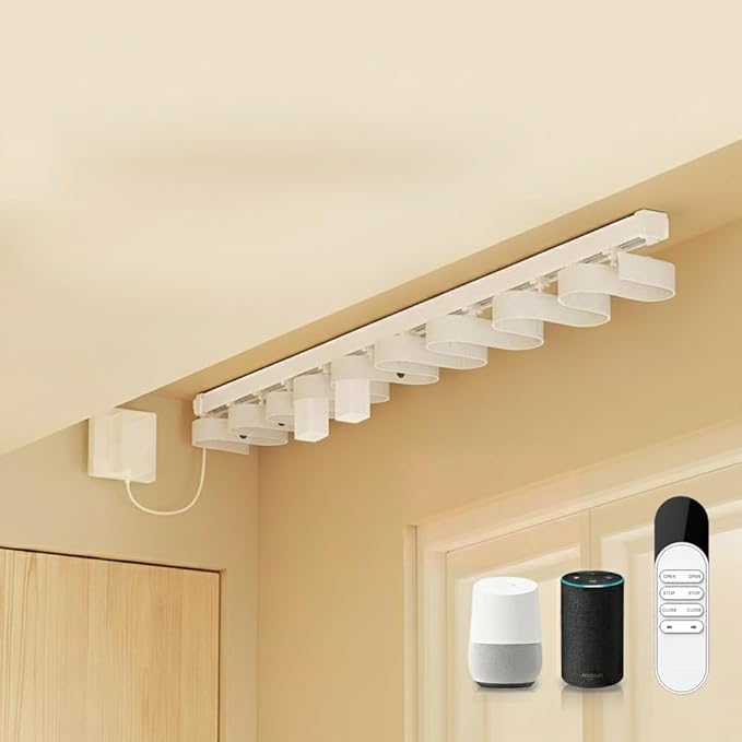 Dual Motor WiFi Smart Curtain Track System, Ripple Fold Electric Drapery Rods, Independent Left Right Control Day Night Curtains, Compatible with Alexa & Google Home (3 meters (118.1 inches))