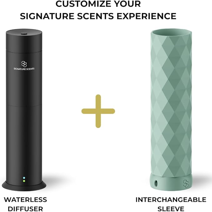 Waterless Essential Oil Hotel Scent Diffuser - Cold Air Diffuser - Covers 1000 sq. ft. - Waterless Diffuser for Home, Office & Hotel (Black + Interchangeable Sleeve) (Black + Mint Green Sleeve)