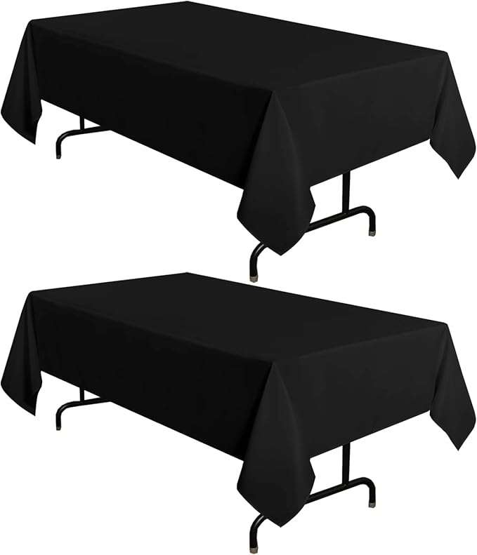 sancua 2 Pack Black Tablecloth 60 x 84 Inch, Rectangle 4 Feet Table Cloth - Stain and Wrinkle Resistant Washable Polyester Table Cover for Dining Tables, Buffet Parties and Camping