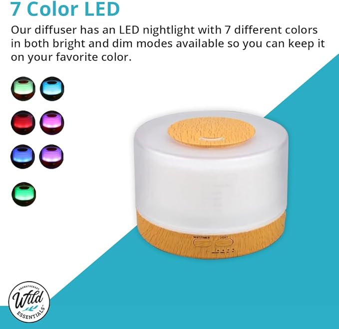 Wild Essentials 700ml Designer Large Room Essential Oil Diffuser, 5 in 1 Ultrasonic Aromatherapy Vaporizer Cool Mist Humidifier, Home, Office, Bedroom, Timer, Auto-Off, 7 Color LED (Dark Wood Hearts)