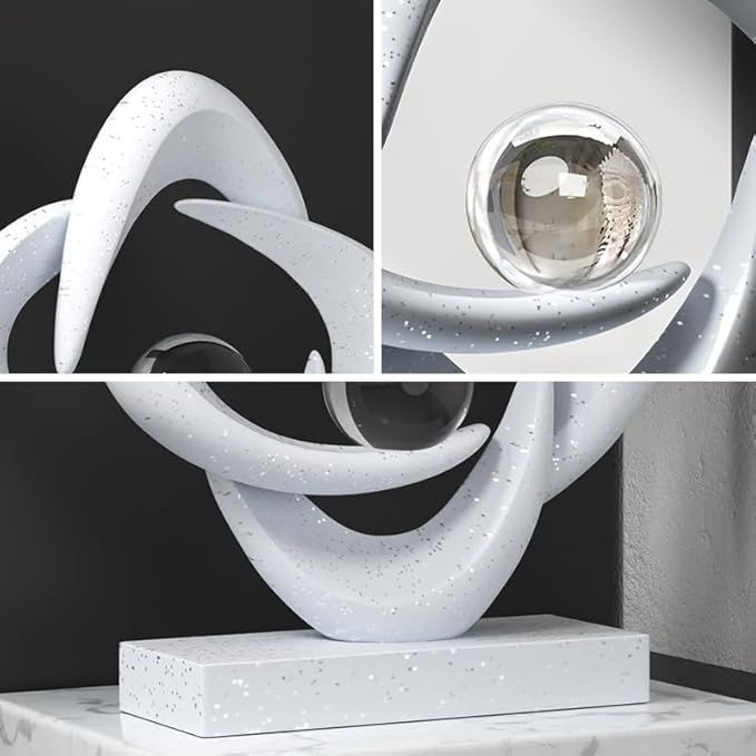 Abstract Art Sculpture, Resin Gold Decorative Statue, Modern White Ornaments for Living Room, Decorativas Modernas for Coffee Table/Entryway/Office Collectibles (Sandstone)