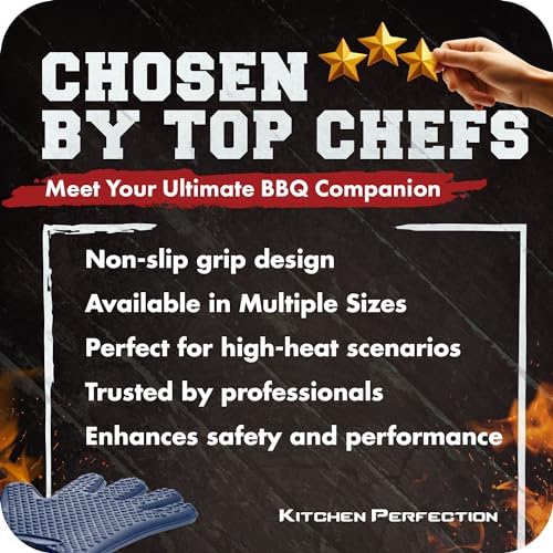 KITCHEN PERFECTION XL Silicone Smoker BBQ Gloves -Heat Resistant Oven Mitts