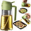 TrendPlain 16oz/470ml Glass Olive Oil Sprayer for Cooking – 2 in 1 Olive Oil Dispenser Bottle for Kitchen Gadgets and Air Fryer Accessories, Salad, BBQ - Green