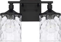 HomePlace Lighting 128821MB-451 Colton Mid-Century Clear Water Glass Bathroom Vanity Wall Light, 2-Light 200 Total Watts, 10" H x 13" W, Matte Black