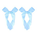 2-Pack Long Satin Ribbon Hair Bows for Girls – Elegant Silk Hair Clips for Toddlers, Infants, Teens & Kids - Sky Blue