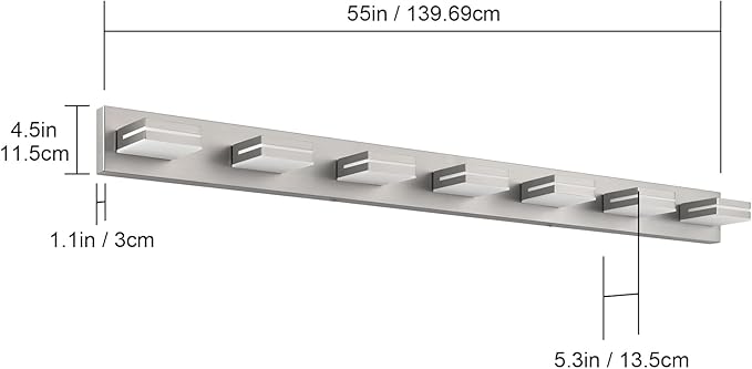 SineRise LED Modern Bathroom Vanity Light Fixtures (7-Light, 55-Inch, Dimmable), Brushed Nickel Modern Acrylic Bathroom Wall Lighting Fixtures Over Mirror (Cool White 6000K)
