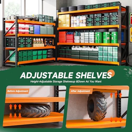 Letaya 3000LBS Heavy Duty Storage Shelves,70" H Metal Garage Shelving Units,4 Tier Large Tall Industrial Shelving,Adjustable Utility Rack Shelf for Warehouse,Basement (Orange, 48" W x 24" D x 70" H)