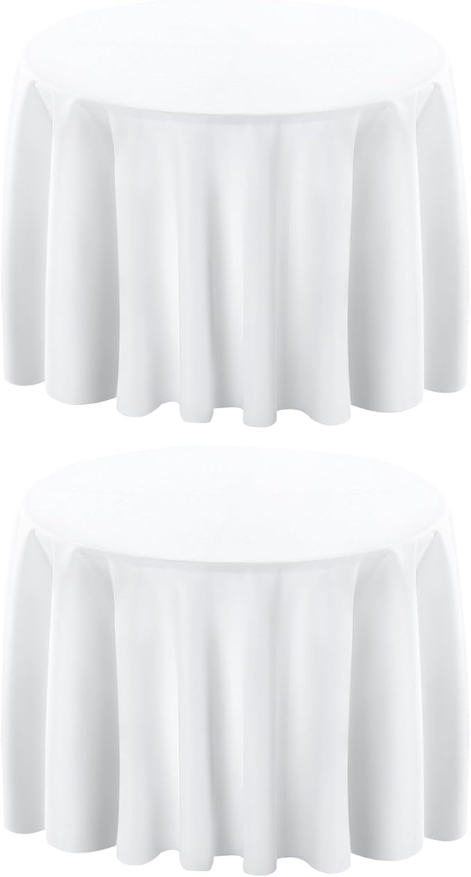 Surmente 132 inch Round Tablecloths -2 Pack White Round Table Cloths, Polyester Fabric Table Covers for Wedding, Party, Banquet, or Restaurant