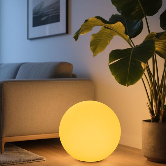 14-in LED Ball Light, Rechargeable Outdoor Globes Light Dimmable RGB Color Changing Globe Floor Lamp w/Remote, Modern Versatile LED Globe Orb Lights Waterproof Glowing Orb Lamp for Home Yard Lawn Path