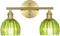 Vintage Bathroom Light Fixtures,2-Light Hardwired Vanity Lights with Green Tulip Glass Shade,Gold Bathroom Vanity Light for Mirror Restroom,E26 Socket,14.57 in(Bulbs Not Included)