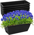 8pcs Window Box Planter,17 Inches Flower Window Boxes,Rectangle Planters Box with Drainage Holes and Trays, Plastic Vegetable Planters for Windowsill Patio Garden Home Decor Porch Yard (Black)