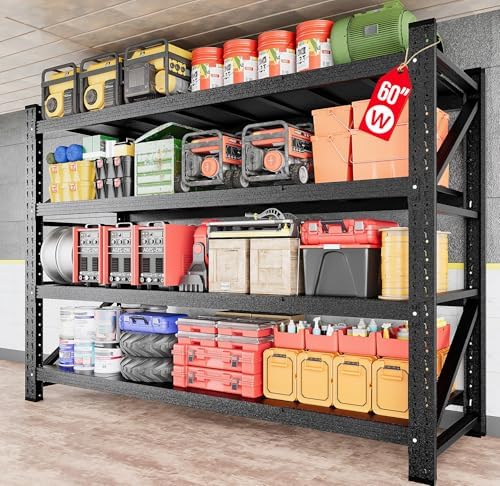 5000LBS Heavy Duty Garage Shelving Units,60" Wide & Deep Storage Shelves,Metal Garage Shelves,Large Storage Rack,Steel Shelf,Industrial Shelving for Shop,Warehouse,Basement,60" W x 24" D x 70" H