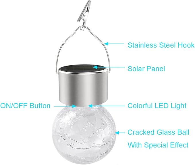 Hanging Solar Powered Warm White LED Light, Cracked Glass Ball Light, Waterproof Outdoor Christmas Decorative Lantern for Garden, Yard, Patio, Lawn (Single Color, 12)