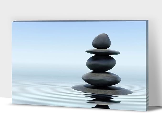 Zen Wall Art Decor, Modern Bathroom Zen Decor Wall Art, Zen Relaxing Canvas Wall Art for Spa Room Decor, Black Pebble and Waves Tranquil Zen Art Prints for Office & Spa Wall Decor 12x18 Inches