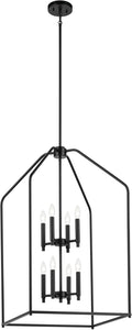 Kichler Madden 36" 8 Light Foyer Pendant in Black, Soft Modern Fixture, for Small Kitchen, Coffee Table, Office, Bedroom, Foyer, (36" x 20"), 52723BK